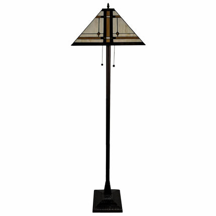 62" Brown And White Two Light Floor Lamp With Brown And White Glass