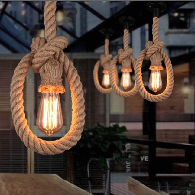 Pendant Light Vintage Hemp Rope, Chandelier Pendant Light Single Head 3.3FT Lantern Cable E26 E27 Socket Plug in Hanging Lighting Fixture for Industrial Farmhouse Restaurant Bar Home Decoration