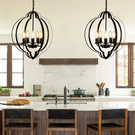 5 Light Rustic Chandelier Ceiling Light Farmhouse Pendant Light Metal Frame Pendant Light for Living Room,Kitchen, Bedroom,Entry, Black