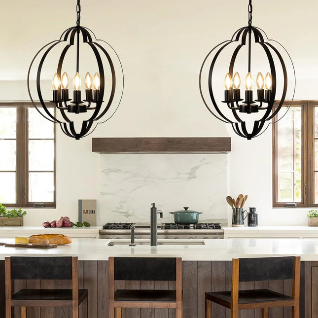 5 Light Rustic Chandelier Ceiling Light Farmhouse Pendant Light Metal Frame Pendant Light for Living Room,Kitchen, Bedroom,Entry, Black