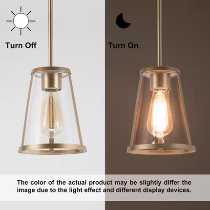 1-Light Gold Modern Pendant Lighting Contemporary Hanging Light Fixture with Clear Glass Shade for Kitchen Foyer Hallway