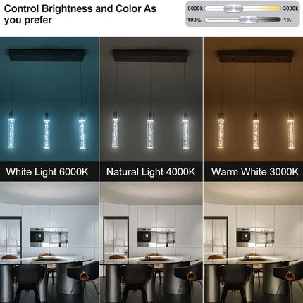 Modern Pendant Light with Adjustable Height - Brushed Nickel & Cylinder Island Lights, 3000-6000K Dimmable Kitchen Pendant Lighting for Kitchen Island, Dining Room, Bar Counter