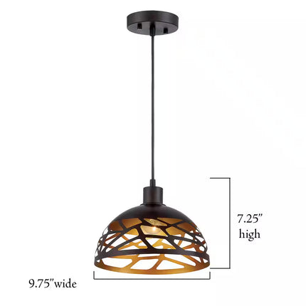 Nalu 60-Watt 1-Light Kukui Bronze Tropical Pendant Light with Metal Shade and No Bulbs Included
