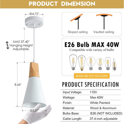 3 Pack White Wood Pendant Lighting for Kitchen Island Nordic Pendant Light Minimalist Hanging Light for Dining Room Kitchen Sink Bar Bedroom