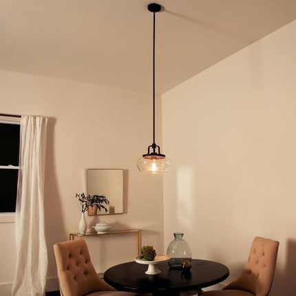 Davenport 1-Light Olde Bronze Transitional Shaded Kitchen Convertible Pendant Hanging Light to Semi-Flush