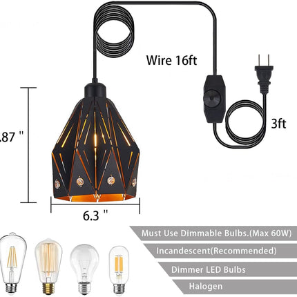 Farmhouse Pendant Light Rustic Swag Lights with Plug In