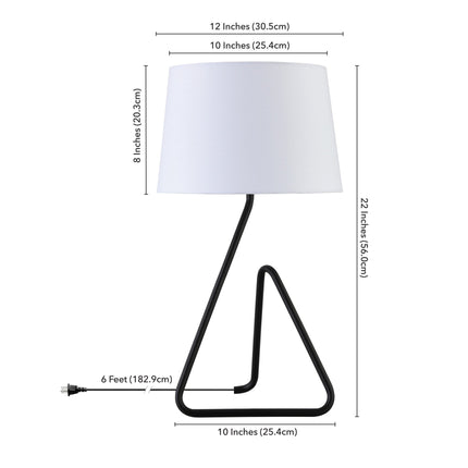22" Black Metal Table Lamp With White Bell Shade