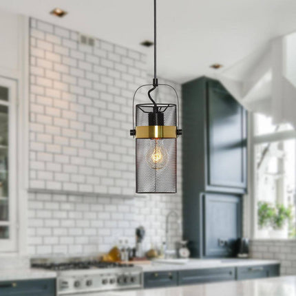 Hodge 5.25 In. 1-Bulb Black Metal Pendant Light with Black Mesh Drum Shade