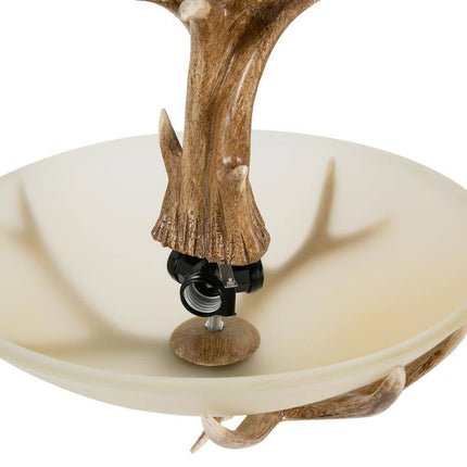 3-Light Brown Retro Resin Antler Pendant Light with Frosted Glass Bowl Shade