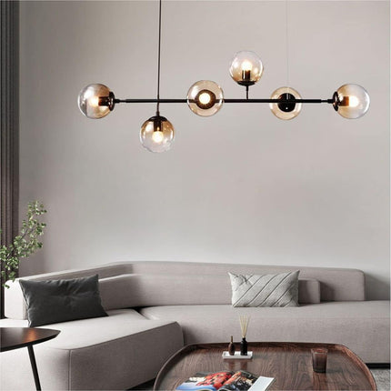 Modern 6-Light Hanging Light Glass Ball Pendant Light Kitchen Island Linear Pendant Light Dining Room Chandelier for Iving Room Dining Hall