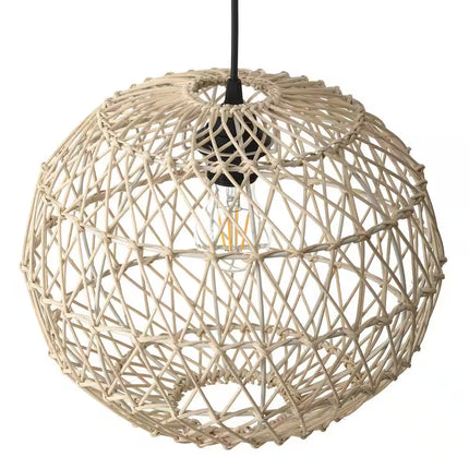 Ashville 1-Light Brown Rattan LED Outdoor Solar Pendant Light with Remote Solar Panel