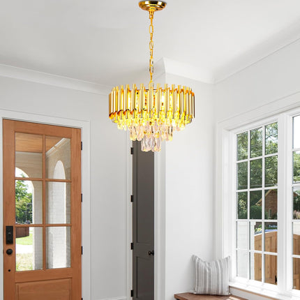 16'' Modern Crystal Chandelier Pendant Light 3-Tier Gold Chandelier Light Fixture Raindrop Modern Chandelier for Dining Room Kitchen Island Living Room Foyer