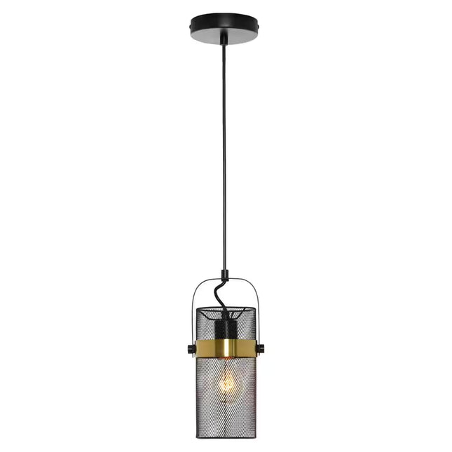 Hodge 5.25 In. 1-Bulb Black Metal Pendant Light with Black Mesh Drum Shade