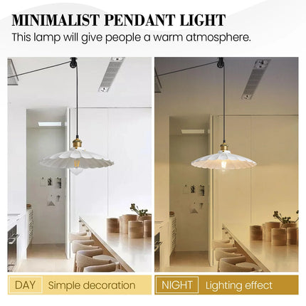 Hanging Lamp Plug in 13.8 Inch round Metal Shade Plug in Chandelier Vintage White Pendant Light for Kitchen Island Dome Industrial Hanging Light Living Room with Light Bulb