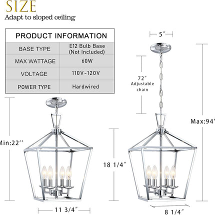 4-Light Chrome Pendant Light Modern Lantern Chandelier Light Fixture Adjustable Height Hanging Ceiling Light for Dinning Table Foyer Kitchen Island