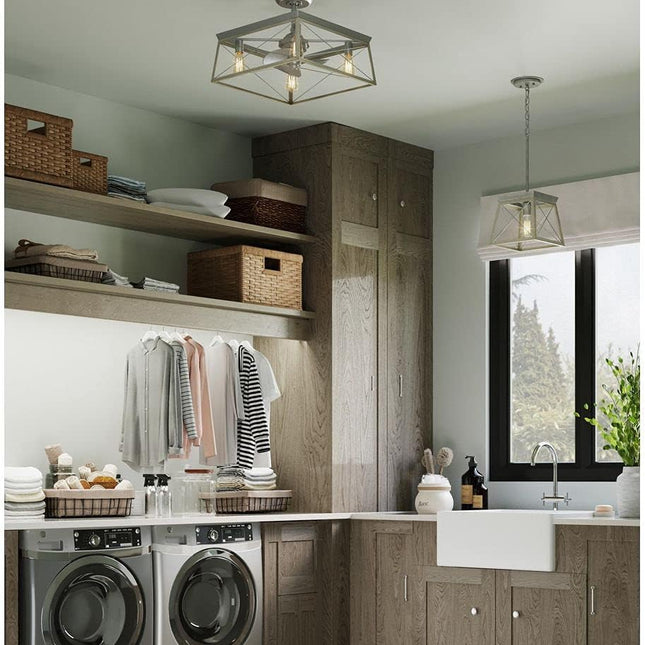 Briarwood Collection 1-Light Bleached Oak Farmhouse Mini-Pendant Light, Galvanized, 9.00X10.00X10.00