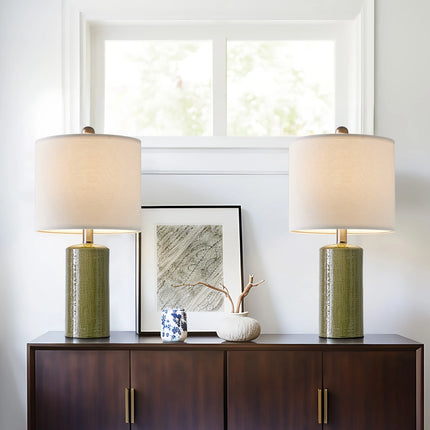 Modern Table Lamp Set of 2 for Living Room 20.25" Farmhouse Green Ceramic Bedside Nightstand Lamps for Bedroom