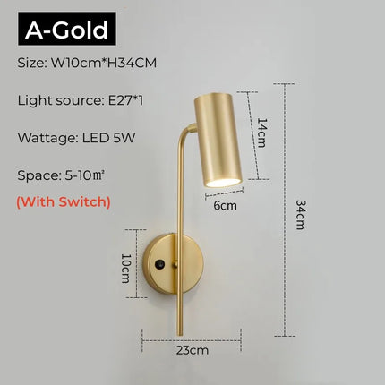 Nordic Bedroom Bedside LED Reading Wall Lamp with Switch Adjustable Wall Lights Fixture for Hotel Living Room Kitchen Wall Decor
