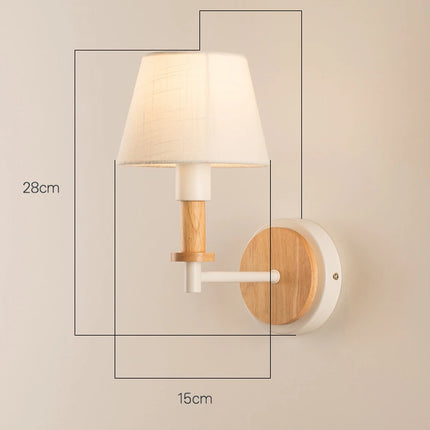 Nordic Wooden Wall Lights Bedside Lamp Modern Wall Sconce for Bedroom Reading White Lampshade Steering Head E27 Home Lighting