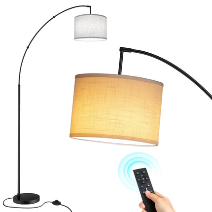 81" Arc Floor Lamp with Remote, 4 Color Temperatures LED Dimmable Modern Standing Lamps, Adjustable Linen Shade Tall Lamp for Living Room, Bedroom (Black+White Shade)