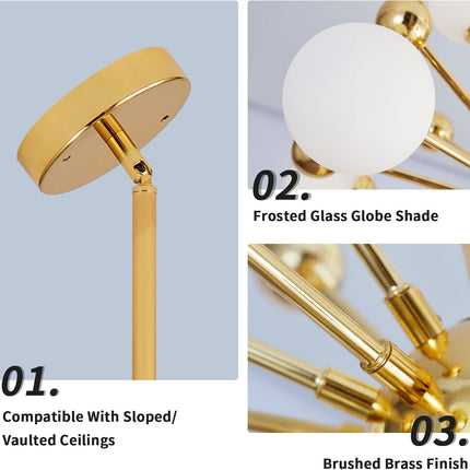 Lighting Sputnik Chandelier Lighting Fixture Gold Mid Century Modern Hanging Pendant Light, Frosted Glass Modern Ceiling Pendant Light Living Room Dining Room (11 Lights)