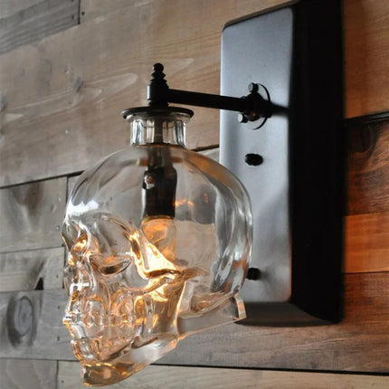 Creative Clear Glass Skull Pendant Lamp Retro Suspension Light Wall Sconce Hotel Cafe Bar Loft Hanging Ceiling Chandelier