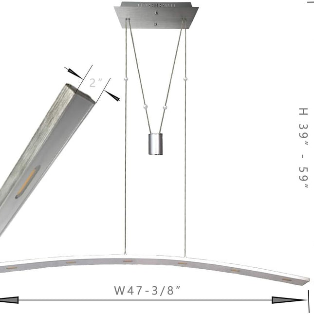 Adjustable Height Led Pendant Light with Pulley System 27W Warm Lamp for Dining Reading Room Kitchen Island, Brushed Aluminum.