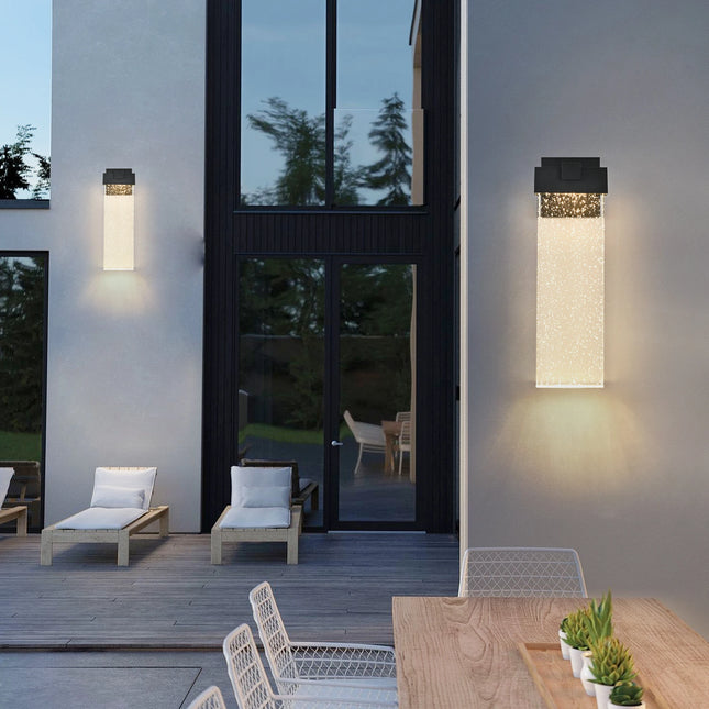 Modern Outdoor Wall Light Fixture, Weatherproof LED Wall Sconce with Bubble Crystal, Black Finish, Up and Down Lighting