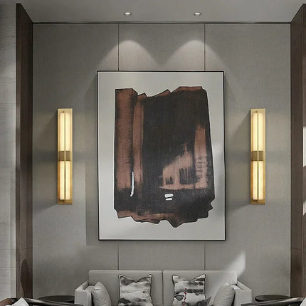 Spanish Natural Marble Wall Lamp Long Copper Wall Sconce for Living Room Hallway Stairs Bedroom Dining Room Atmosphere Lighting