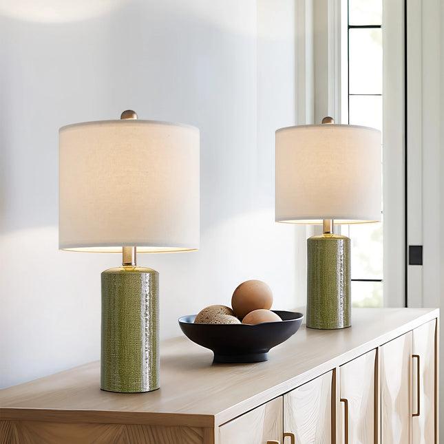 Modern Table Lamp Set of 2 for Living Room 20.25" Farmhouse Green Ceramic Bedside Nightstand Lamps for Bedroom