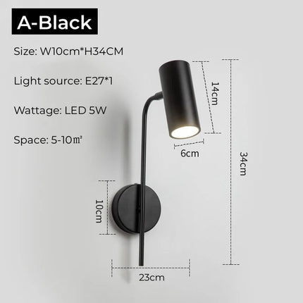 Nordic Bedroom Bedside LED Reading Wall Lamp with Switch Adjustable Wall Lights Fixture for Hotel Living Room Kitchen Wall Decor