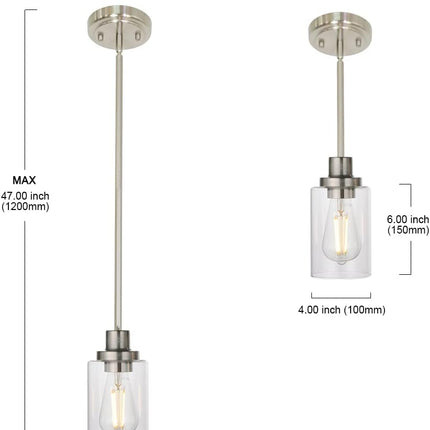 Mini Pendant Lights Brushed Nickel 1-Light with Clear Glass Shade, Contemporary Modern Light Fixtures Ceiling Hanging for Dining Room Kitchen Island Sink