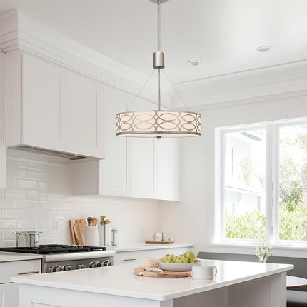 Sienna 19" 3-Light Metal Drum Chandelier + Glass Diffuser, Brushed Nickel Finish