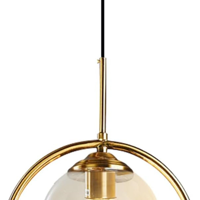 Modern 1-Light Globe Pendant Light Mid Century Amber Glass Ball Pendant Lighting Brushed Gold Single round Circle Hanging Lamp Kitchen Island Dining Room Pendant Light Fixture