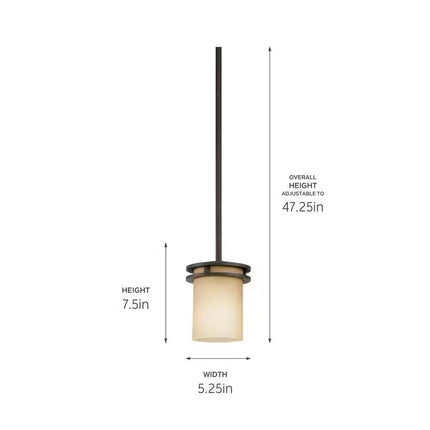 Hendrik 7.5 In. 1-Light Olde Bronze Contemporary Shaded Kitchen Mini Pendant Hanging Light with Umber Etched Glass