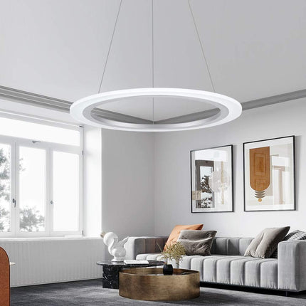 LED Pendant Light, 25W 1-Ring Modern Chandelier Ceiling Light Fixture, 19.7", 6000K, Cool White, Adjustable Hanging Pendant Lighting Fixture for Kitchen Island, Dining Room, Restaurant