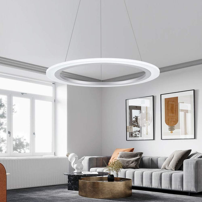 LED Pendant Light, 25W 1-Ring Modern Chandelier Ceiling Light Fixture, 19.7", 6000K, Cool White, Adjustable Hanging Pendant Lighting Fixture for Kitchen Island, Dining Room, Restaurant