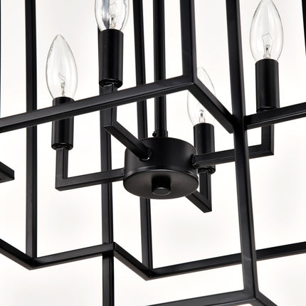 8-Light Metal Lantern Tiered Pendant Hanging Light Fixtures, Industrial Farmhouse Adjustable Height Chandeliers For Dining Room Hallway Foyer Entryway--Matte Black E12 Bulbs Not Included