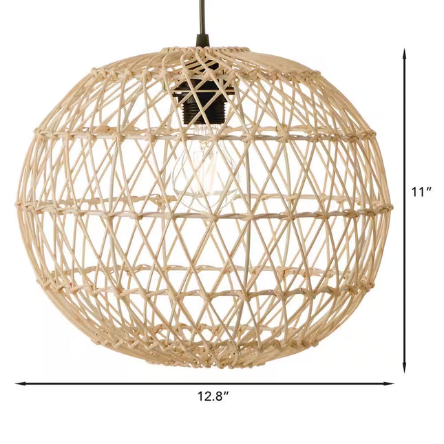 Ashville 1-Light Brown Rattan LED Outdoor Solar Pendant Light with Remote Solar Panel