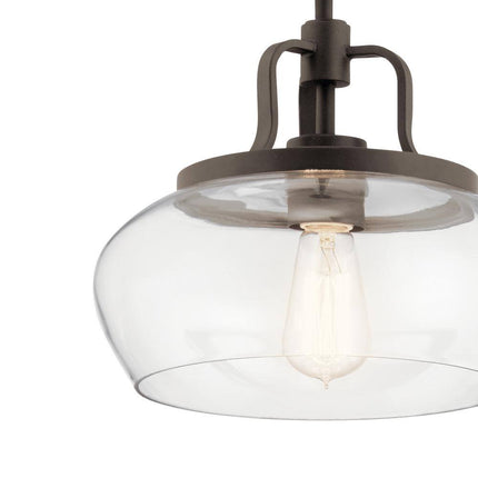 Davenport 1-Light Olde Bronze Transitional Shaded Kitchen Convertible Pendant Hanging Light to Semi-Flush