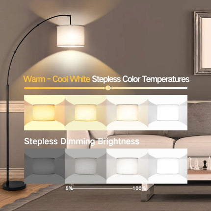 81" Arc Floor Lamp with Remote, 4 Color Temperatures LED Dimmable Modern Standing Lamps, Adjustable Linen Shade Tall Lamp for Living Room, Bedroom (Black+White Shade)