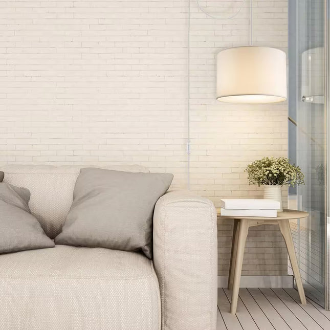 Sutton 1-Light White Fabric Shade Plug-In or Hardwire Pendant Lighting with 15 Ft. Cord