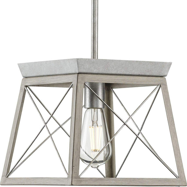 Briarwood Collection 1-Light Bleached Oak Farmhouse Mini-Pendant Light, Galvanized, 9.00X10.00X10.00