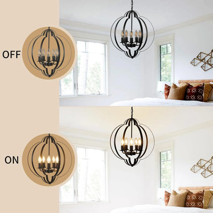 5 Light Rustic Chandelier Ceiling Light Farmhouse Pendant Light Metal Frame Pendant Light for Living Room,Kitchen, Bedroom,Entry, Black