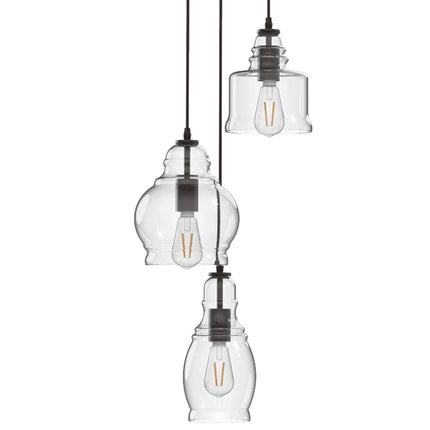 61" Architectural 3-Light Pendant Light, Black Finish Clear Glass Shades