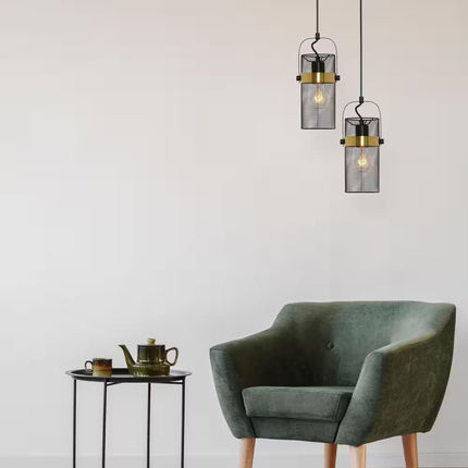 Hodge 5.25 In. 1-Bulb Black Metal Pendant Light with Black Mesh Drum Shade
