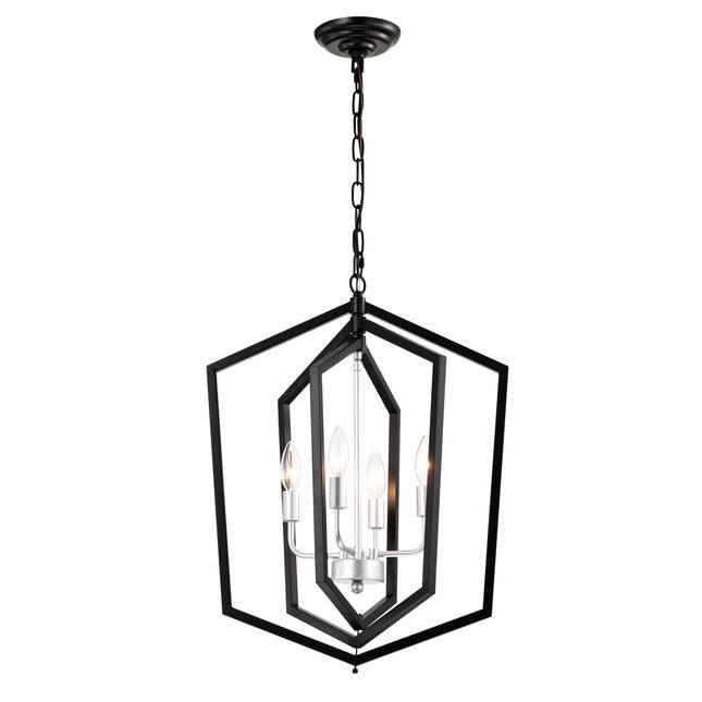 4-Light Farmhouse Kitchen Chandeliers, Matte Black And Sliver Vintage Rustic Cage Light Fixture Adjustable Height Chandeliers For Dining Room Hallway Foyer Entryway E12 Bulbs Not Included
