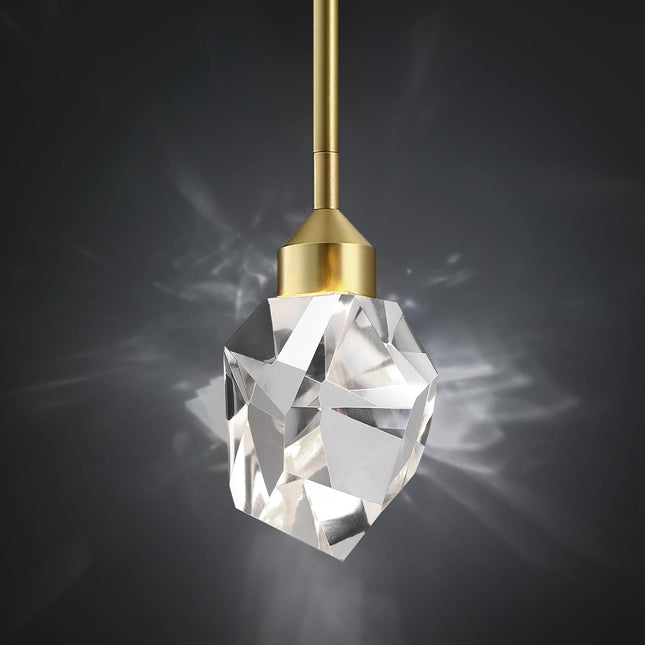 Gold Crystal Pendant Light Small Hanging Pendant Light Fixtures 8W LED Light 3 Color Temperature Adjustable 3000K-5000K-4000K Mini Single Modern Chandelier for Kitchen Island Bathroom