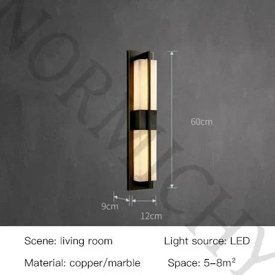 Spanish Natural Marble Wall Lamp Long Copper Wall Sconce for Living Room Hallway Stairs Bedroom Dining Room Atmosphere Lighting