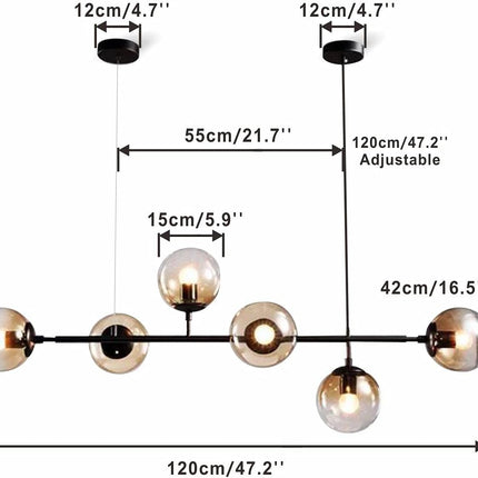 Modern 6-Light Hanging Light Glass Ball Pendant Light Kitchen Island Linear Pendant Light Dining Room Chandelier for Iving Room Dining Hall